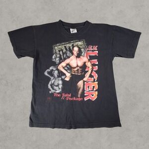 Vintage Lex Luger Shirt Kids XL Black 1998 WCW nWo The Total Package Distressed